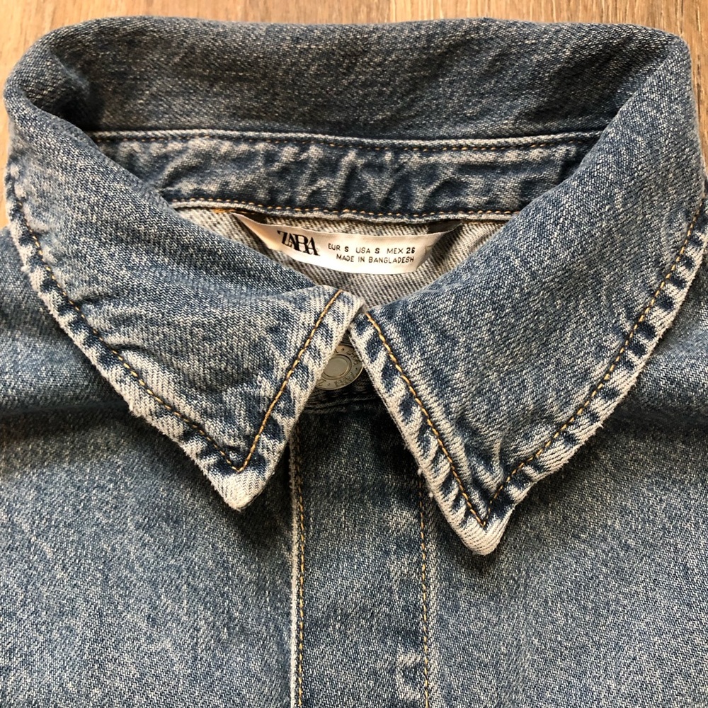 Zara Denim Long Sleeve Wide Leg Jumpsuit - Picture 5 of 16